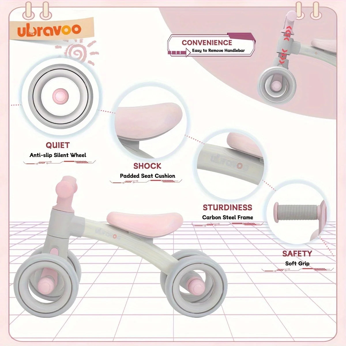 Sliding Balance Bike - 3-Mode Headlight & 4 Transparent Silence Wheels, Ideal Ride-On Toy for Birthday and Early Learning